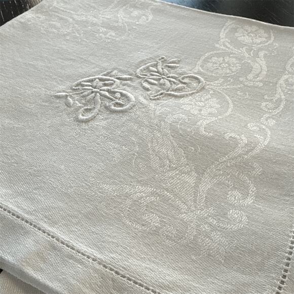 Set of 8 Vintage Damask Linen Napkins 18x18 Monogram RL Hemstitch Border White - Picture 3 of 3